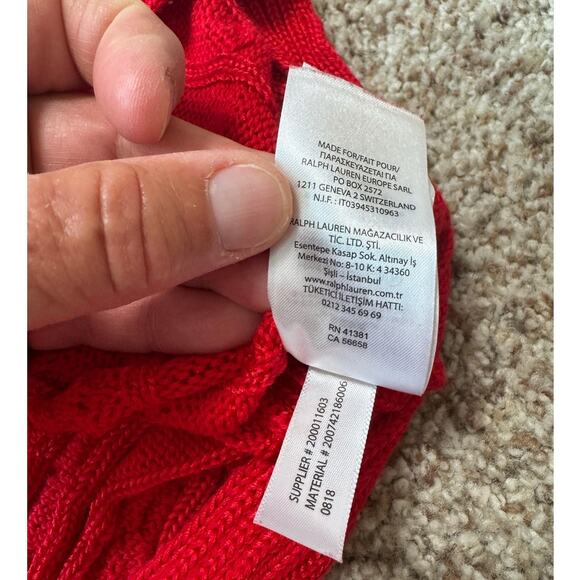 LAUREN, Ralph Lauren Sweater, Size Large, Red Cable Knit poncho sweater; baggy - Picture 7 of 8